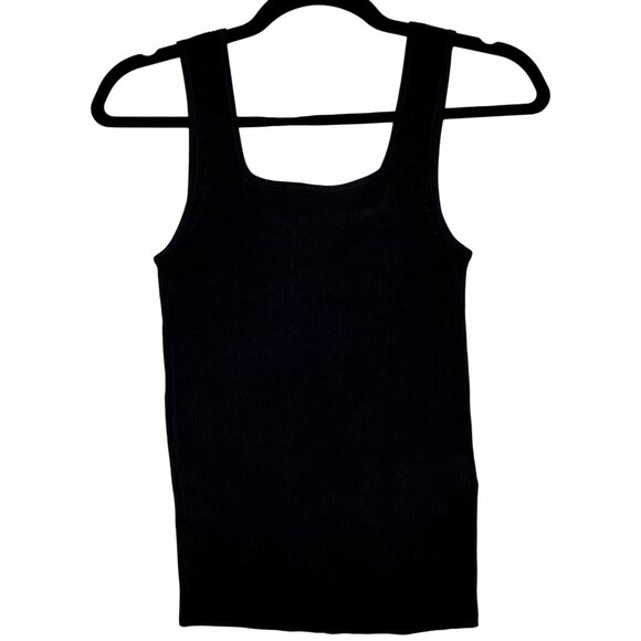 Madewell Square Neck Ribbed Tank Top Black XS Viscose Knit NWT Minimalist - Picture 5 of 11